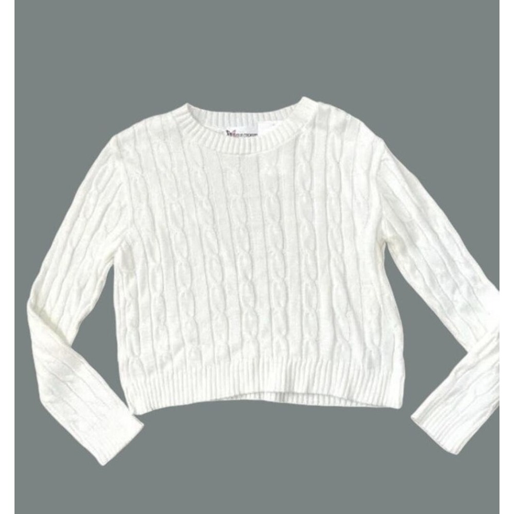 NWT Cotton Emporium Girls  Ivory Cable Knit Long Sleeve Sweater Small
